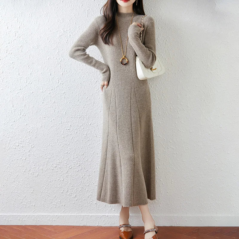  Merino Wool Ribbed Knit Dress