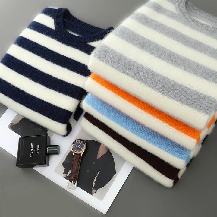 Merino Wool Striped Crewneck Sweater