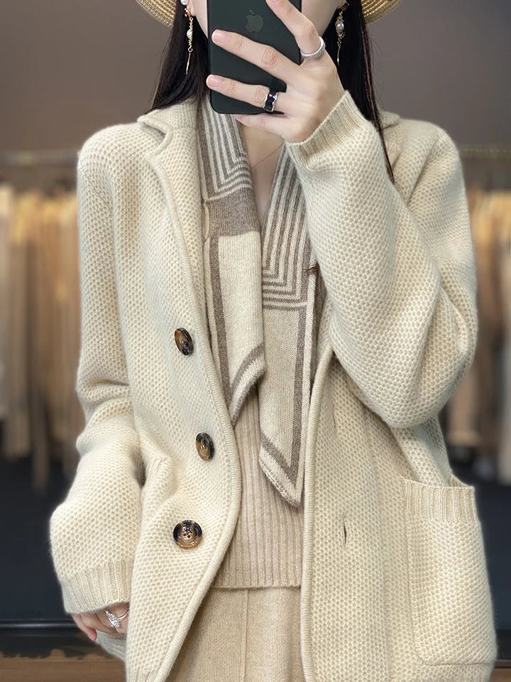  Merino Wool Suit Collar Cardigan