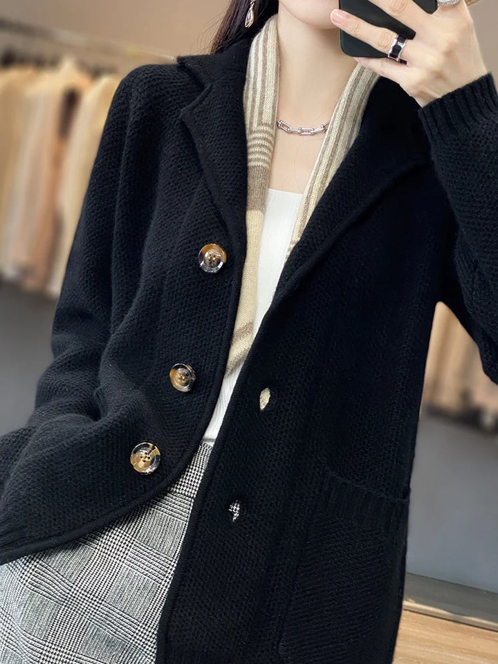  Merino Wool Suit Collar Cardigan