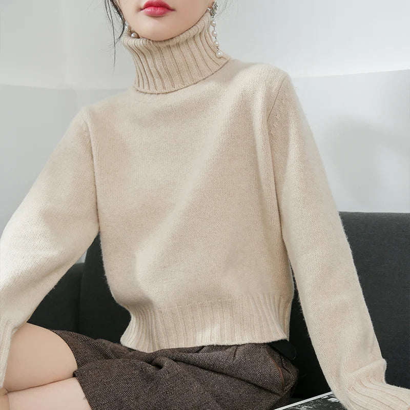 Pure Merino Wool Sweater High-Neck Pullover
