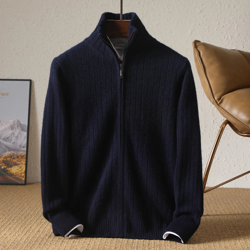 Merino Wool Ribbed Zip-Up Cardigan