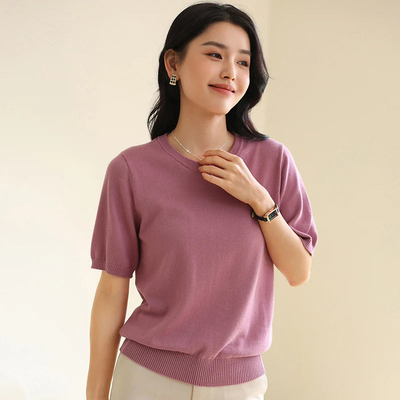 Minimalist Cotton Knit Short Sleeve Top