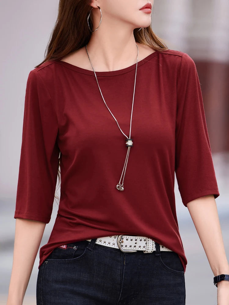 Minimalist Half-Sleeve Knit Blouse