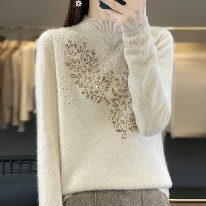 Mock Neck Embellished Knit Sweater