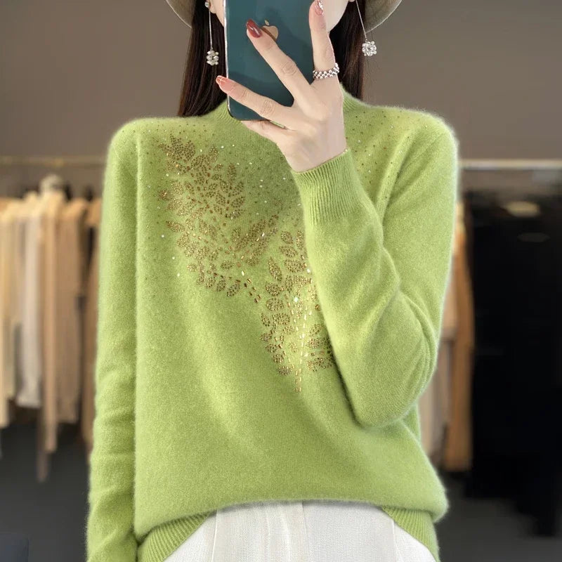 Mock Neck Embellished Knit Sweater