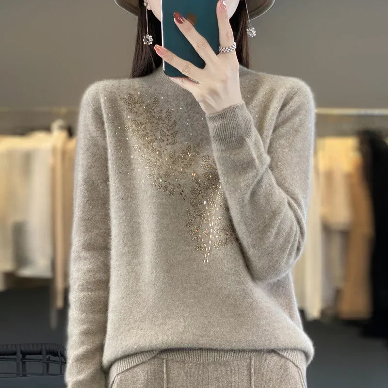 Mock Neck Embellished Knit Sweater