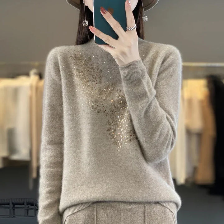 Mock Neck Embellished Knit Sweater