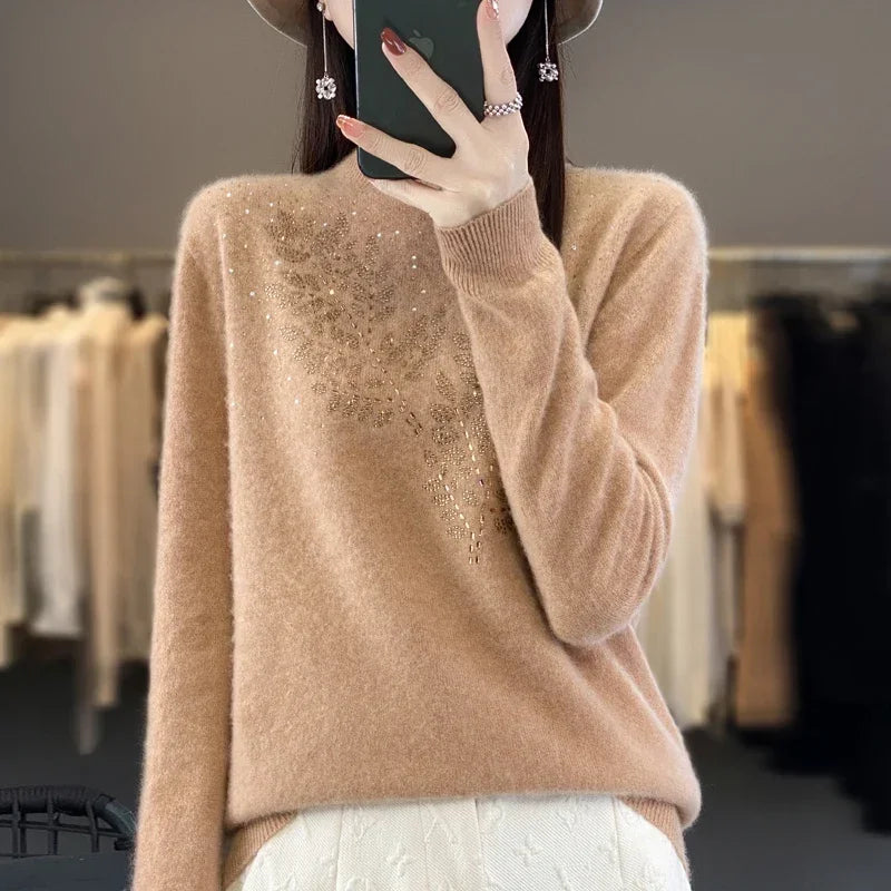 Mock Neck Embellished Knit Sweater
