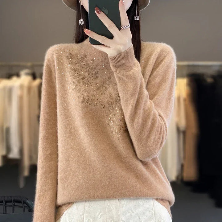 Mock Neck Embellished Knit Sweater