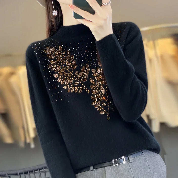 Mock Neck Embellished Knit Sweater