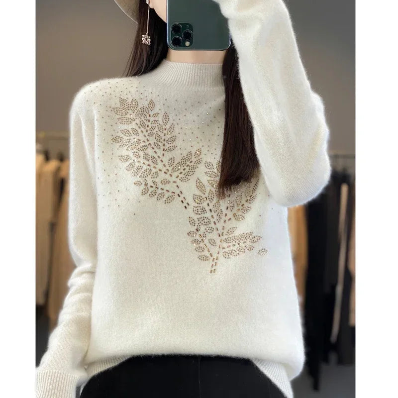 Mock Neck Embellished Knit Sweater