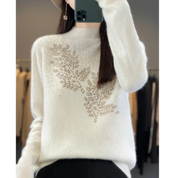 Mock Neck Embellished Knit Sweater