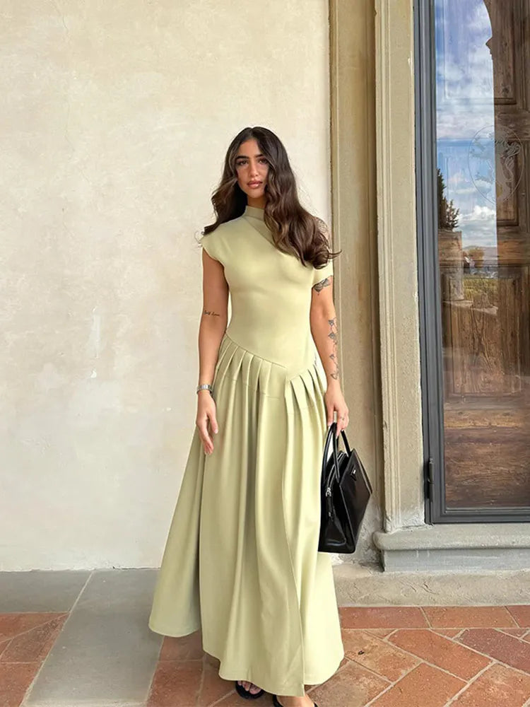 Modern Pleated Waist Maxi Dress