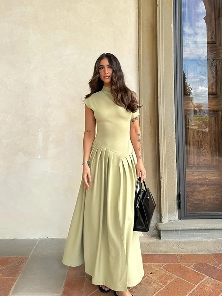 Modern Pleated Waist Maxi Dress