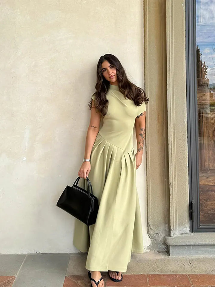 Modern Pleated Waist Maxi Dress