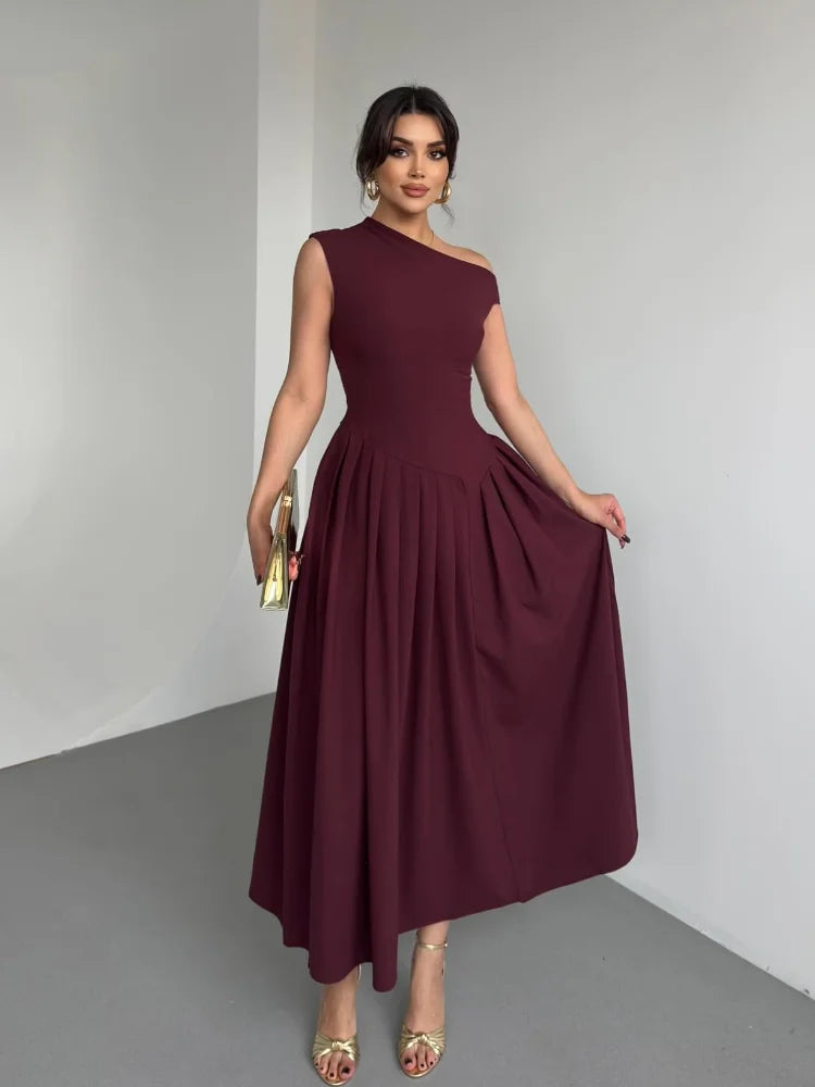 Modern Pleated Waist Maxi Dress