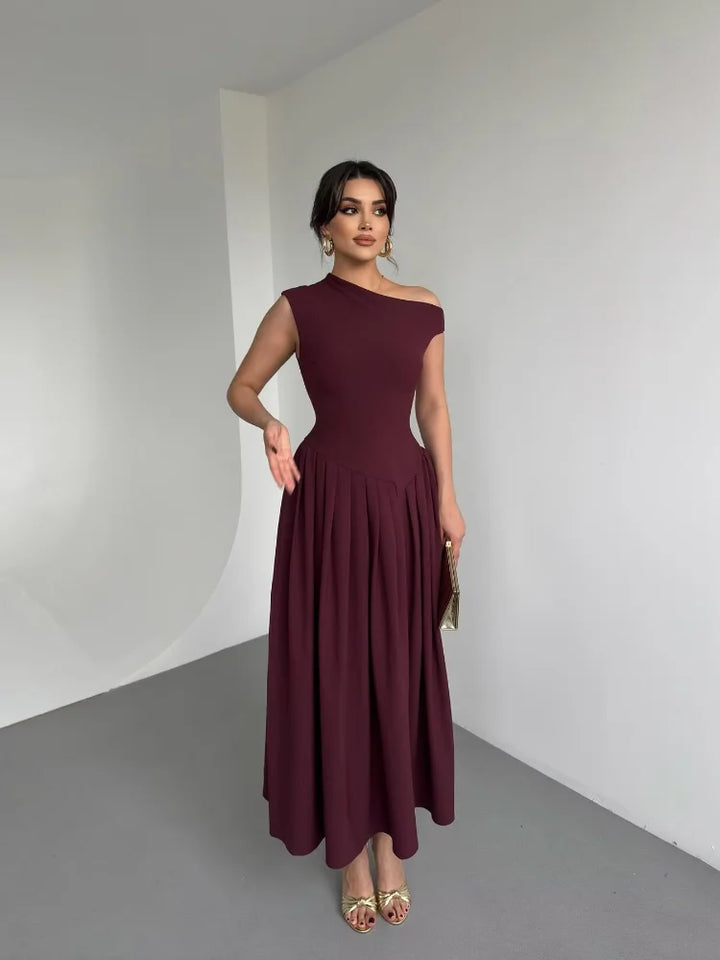 Modern Pleated Waist Maxi Dress