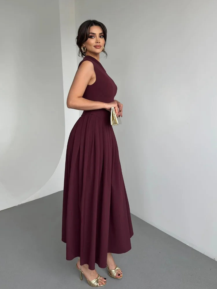Modern Pleated Waist Maxi Dress