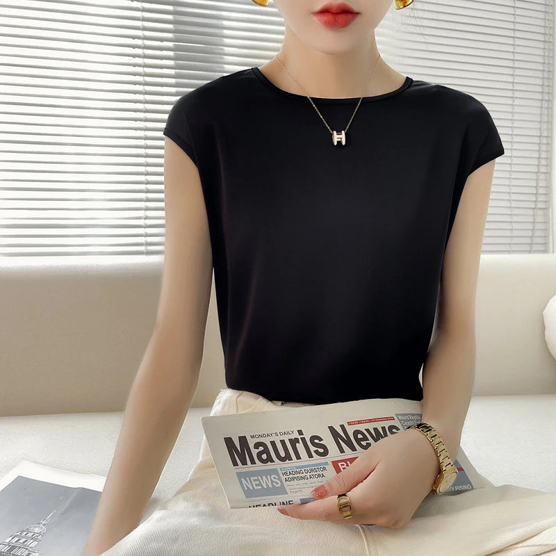 Mulberry Silk Cap-Sleeve Blouse