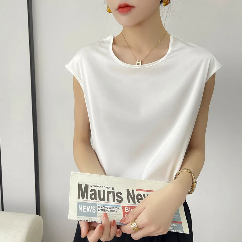 Mulberry Silk Cap-Sleeve Blouse