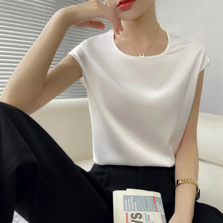 Mulberry Silk Cap-Sleeve Blouse