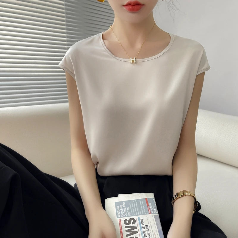 Mulberry Silk Cap-Sleeve Blouse