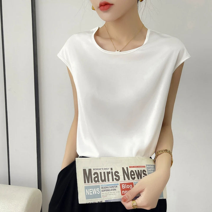 Mulberry Silk Cap-Sleeve Blouse