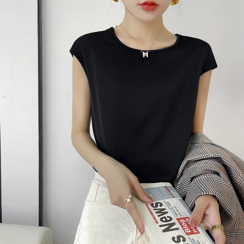 Mulberry Silk Cap-Sleeve Blouse