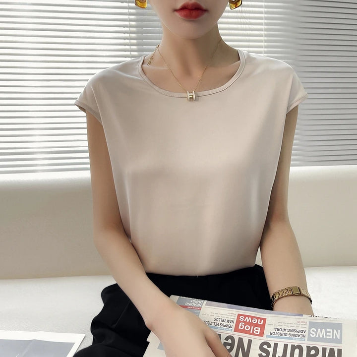 Mulberry Silk Cap-Sleeve Blouse