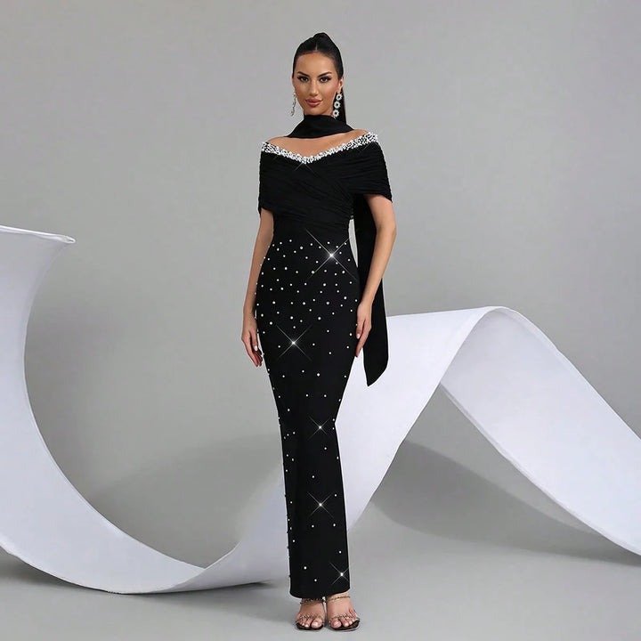 Off Shoulder Crystal Evening Gown