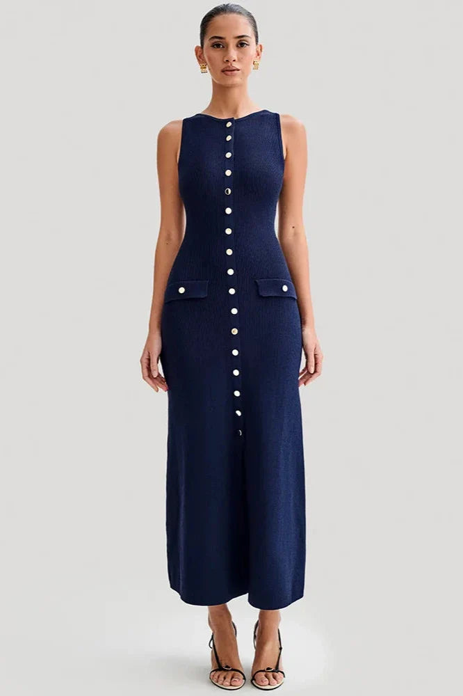 Old Money Sleeveless Maxi Buttoned Dress