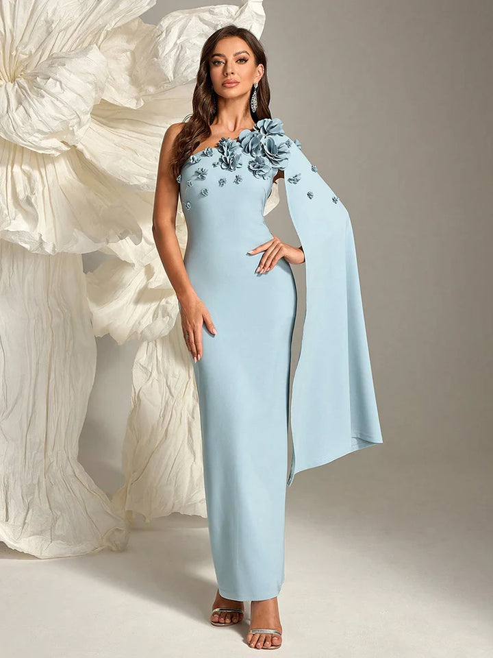 One Shoulder Floral Evening Gown