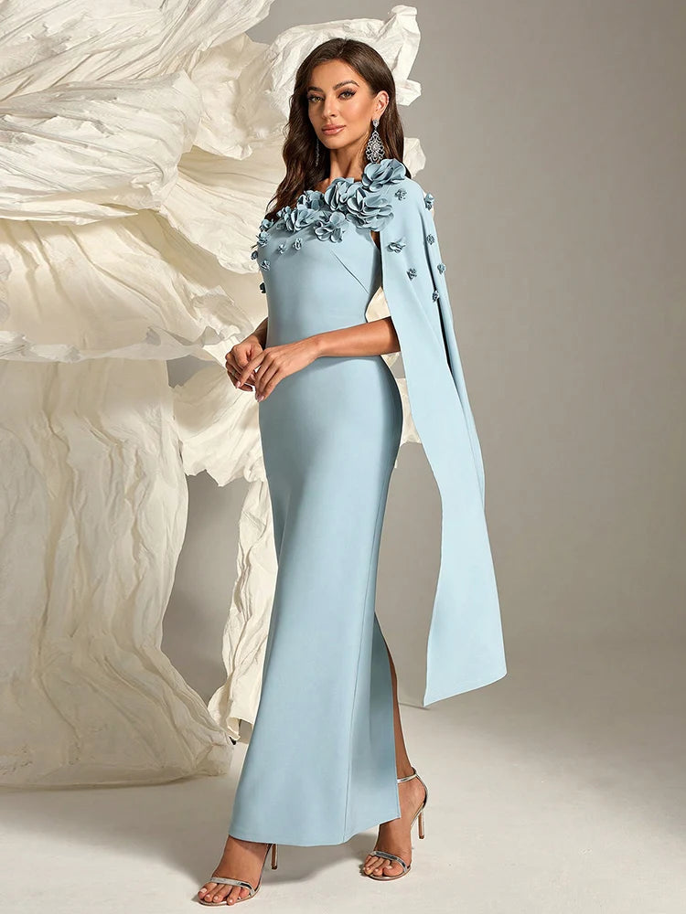 One Shoulder Floral Evening Gown