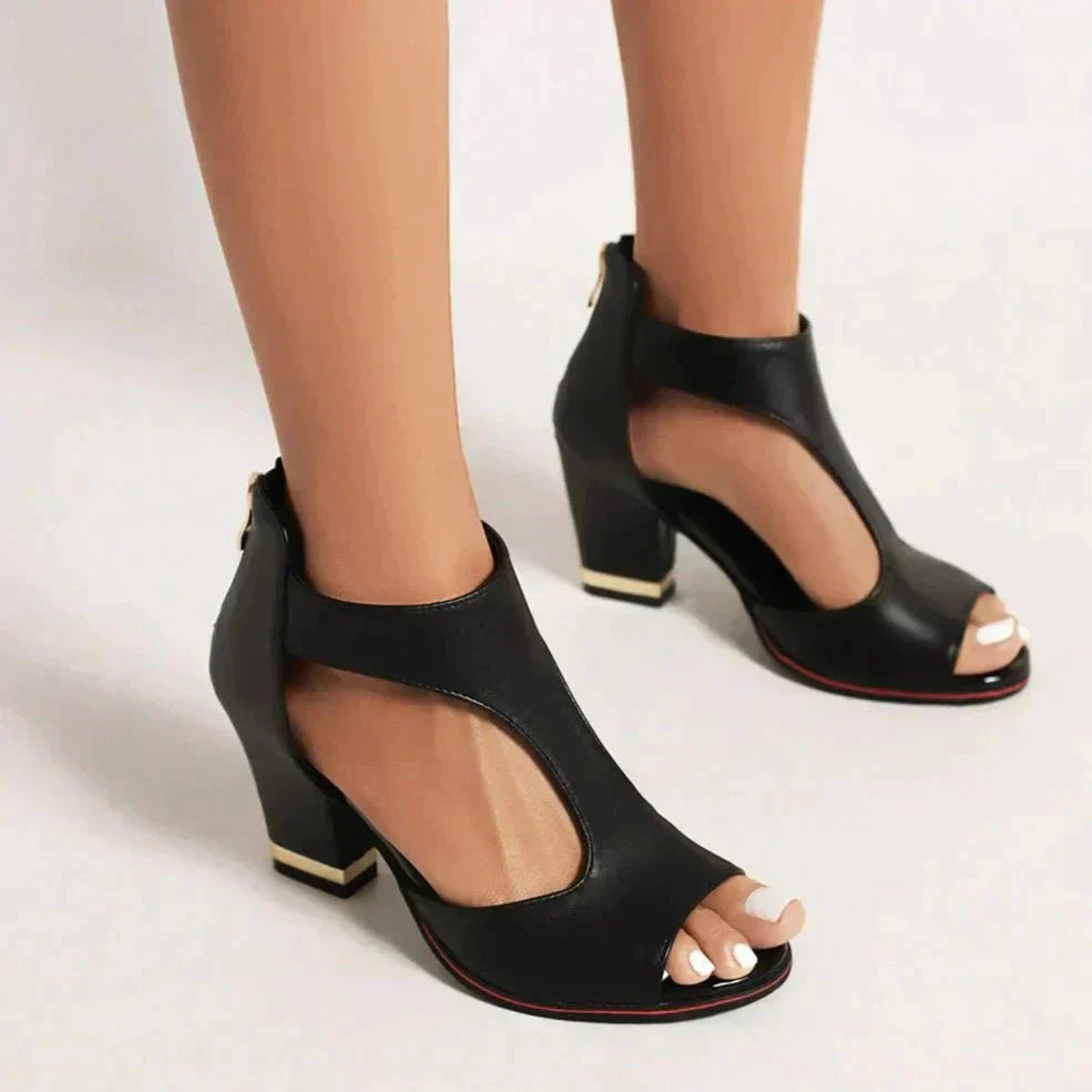  Open-Toe Cutout Block Heel Sandals
