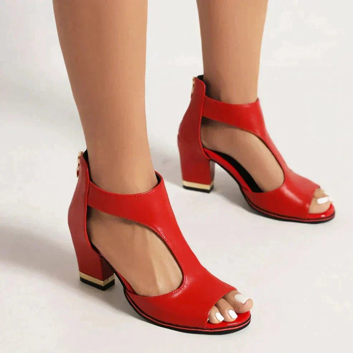  Open-Toe Cutout Block Heel Sandals