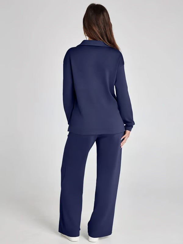 Two-Piece Set V-Neck Sweatshirt Elastic Trousers
