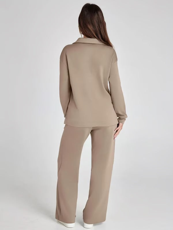 Two-Piece Set V-Neck Sweatshirt Elastic Trousers