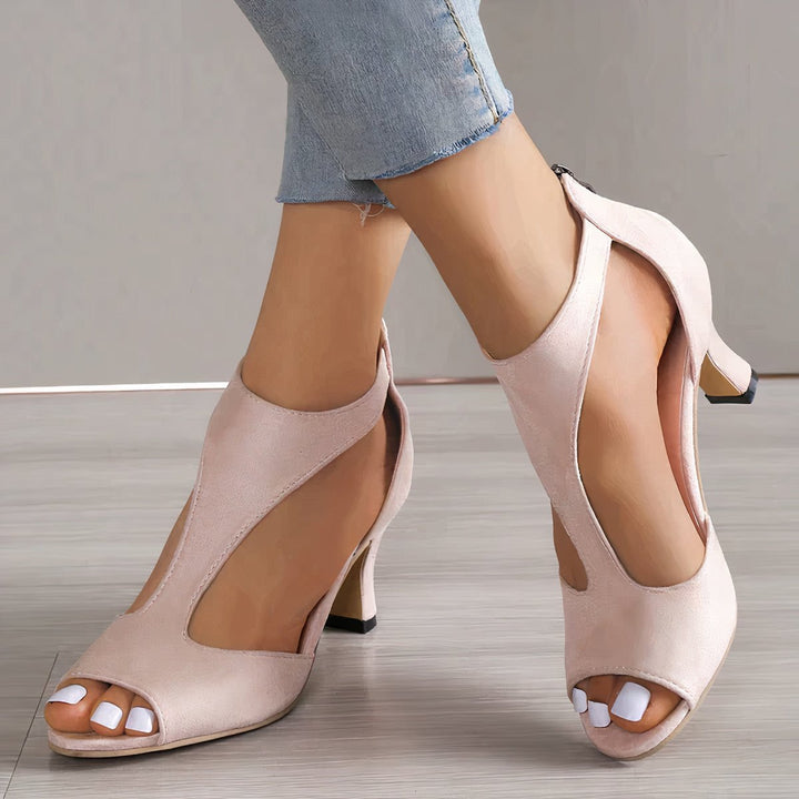 Peep-Toe Cutout Heeled Sandals
