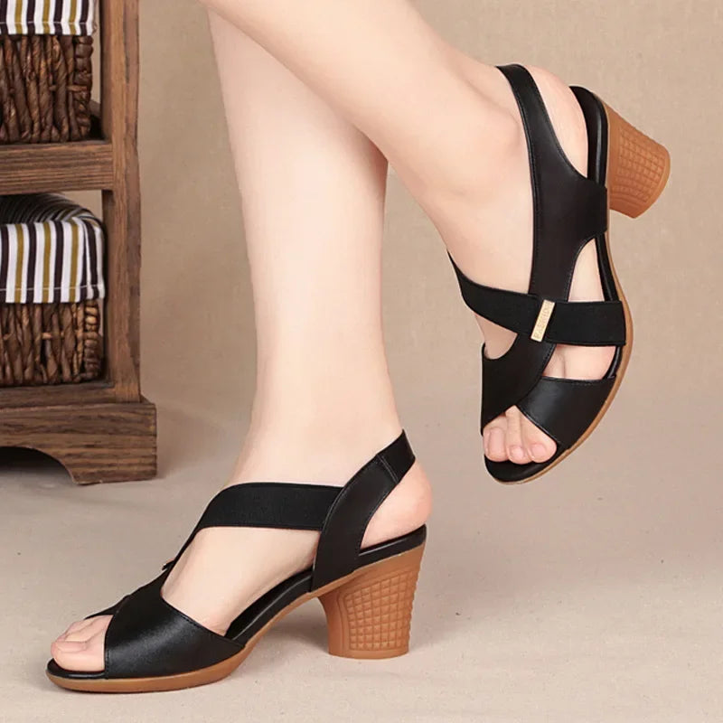 Peep Toe Mid Heel Summer Sandals