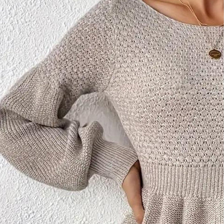 Knit Puff Sleeve Peplum Sweater