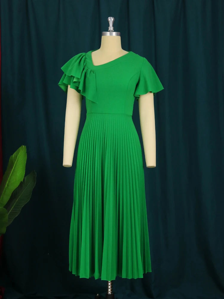 Pleated Ruffle Sleeve Midi Dress