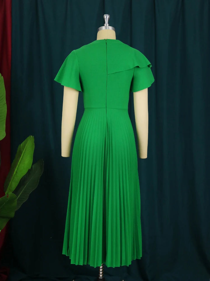 Pleated Ruffle Sleeve Midi Dress