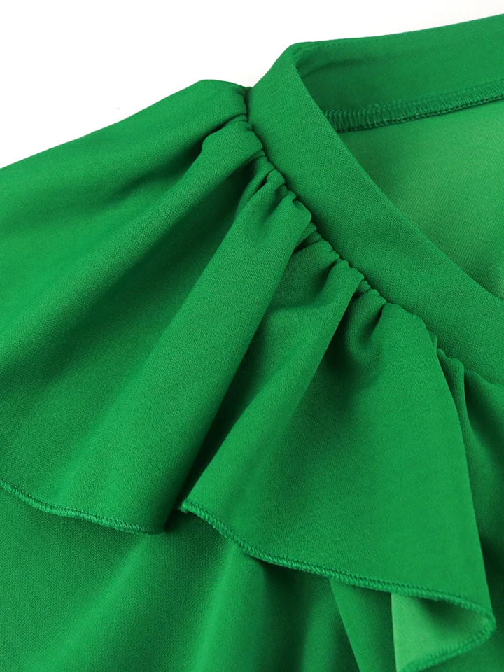 Pleated Ruffle Sleeve Midi Dress