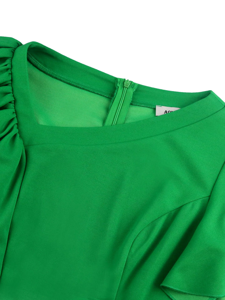 Pleated Ruffle Sleeve Midi Dress