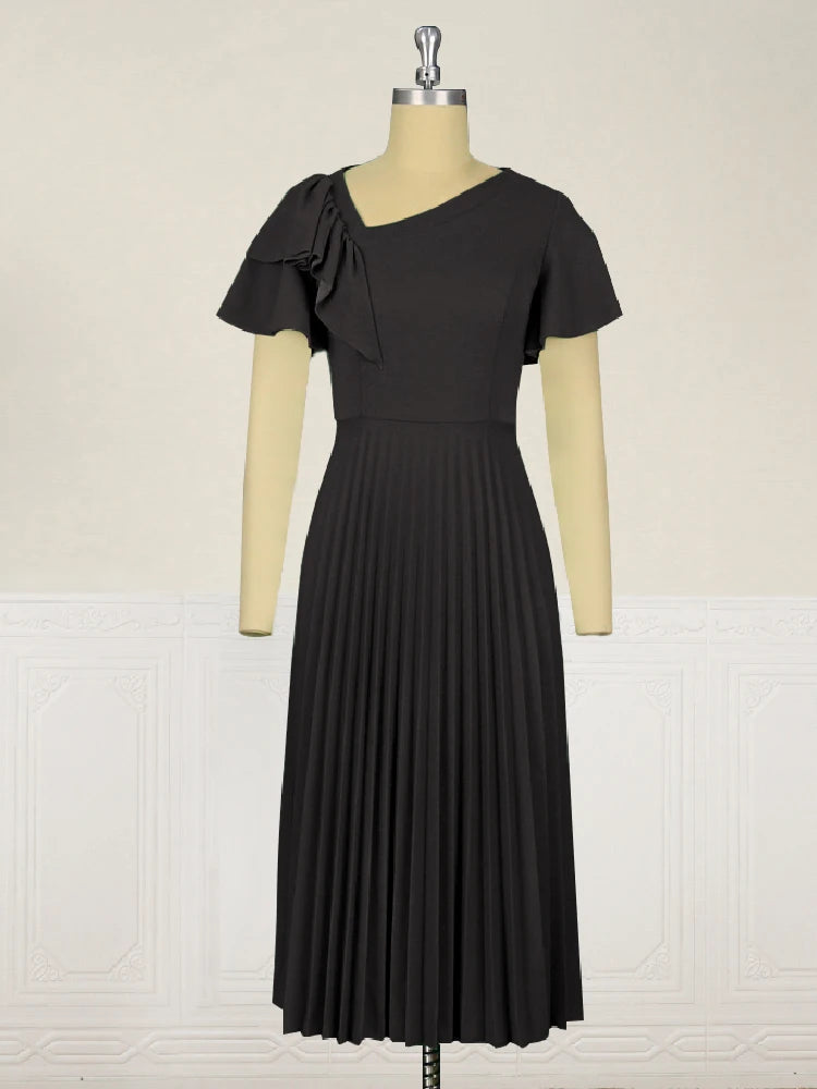 Pleated Ruffle Sleeve Midi Dress