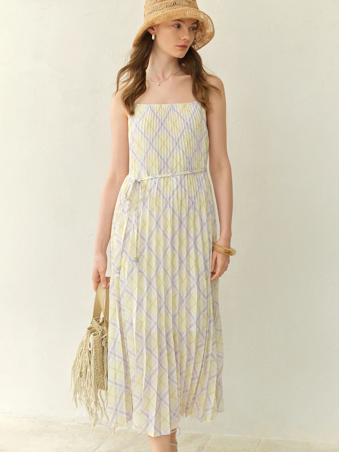 Plus Size Checked Strap Dress Beach Resort Style