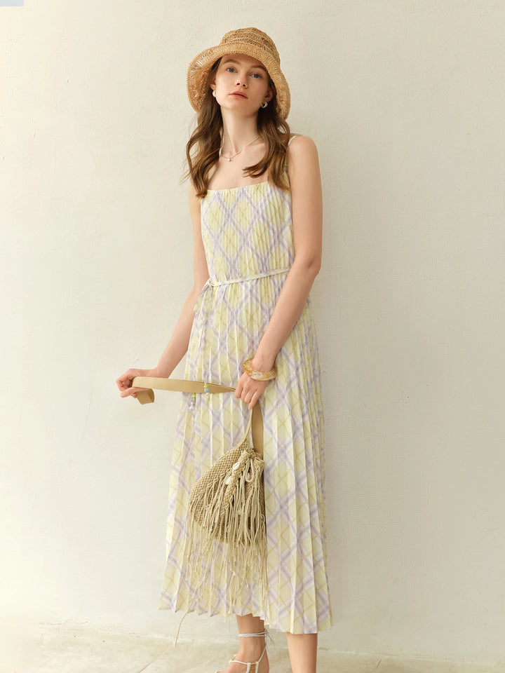 Plus Size Checked Strap Dress Beach Resort Style