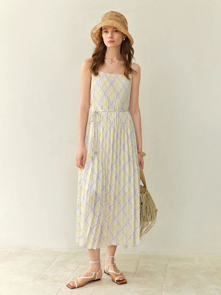Plus Size Checked Strap Dress Beach Resort Style