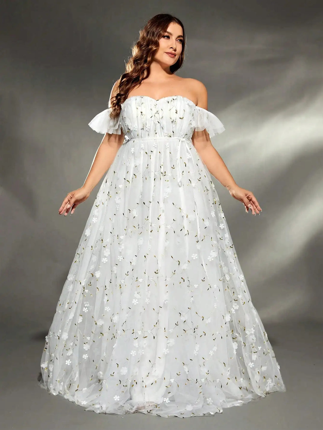 Plus Size Embroidered Mesh Wedding Gown